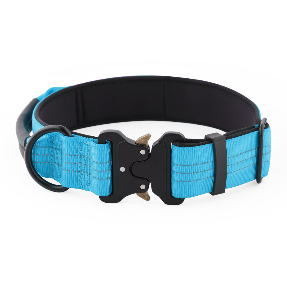 Blue large dog collar with handle