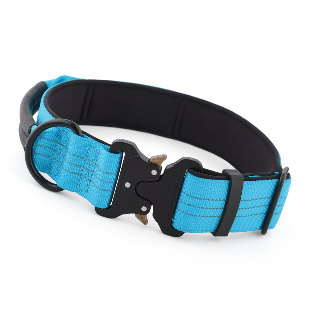 Blue large dog collar with handle